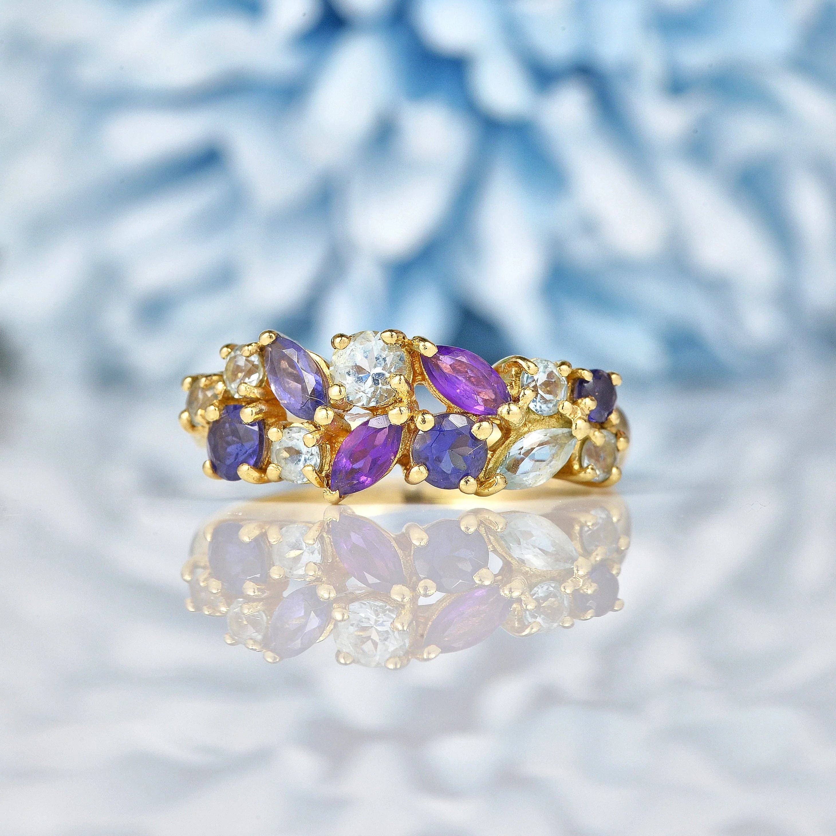 Ellibelle Jewellery Vintage Multi Gem 9ct Gold Cluster Ring