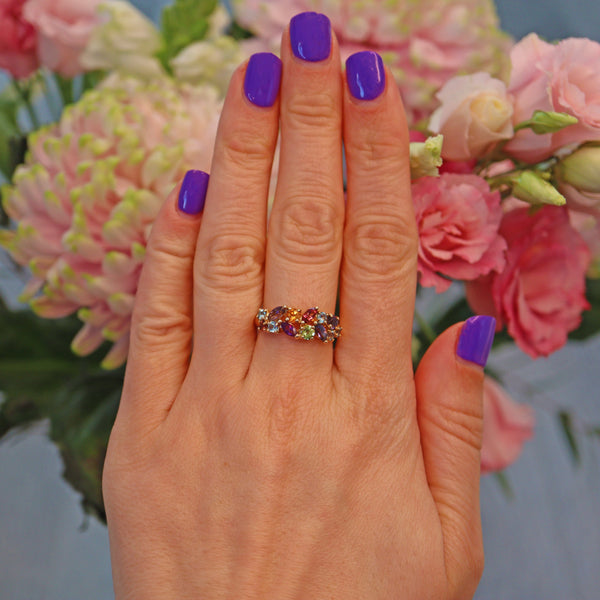 Ellibelle Jewellery Vintage Multi Gem 9ct Gold Cluster Ring