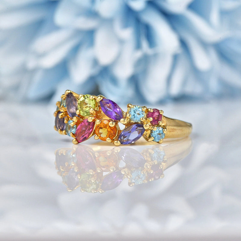 Ellibelle Jewellery Vintage Multi Gem 9ct Gold Cluster Ring