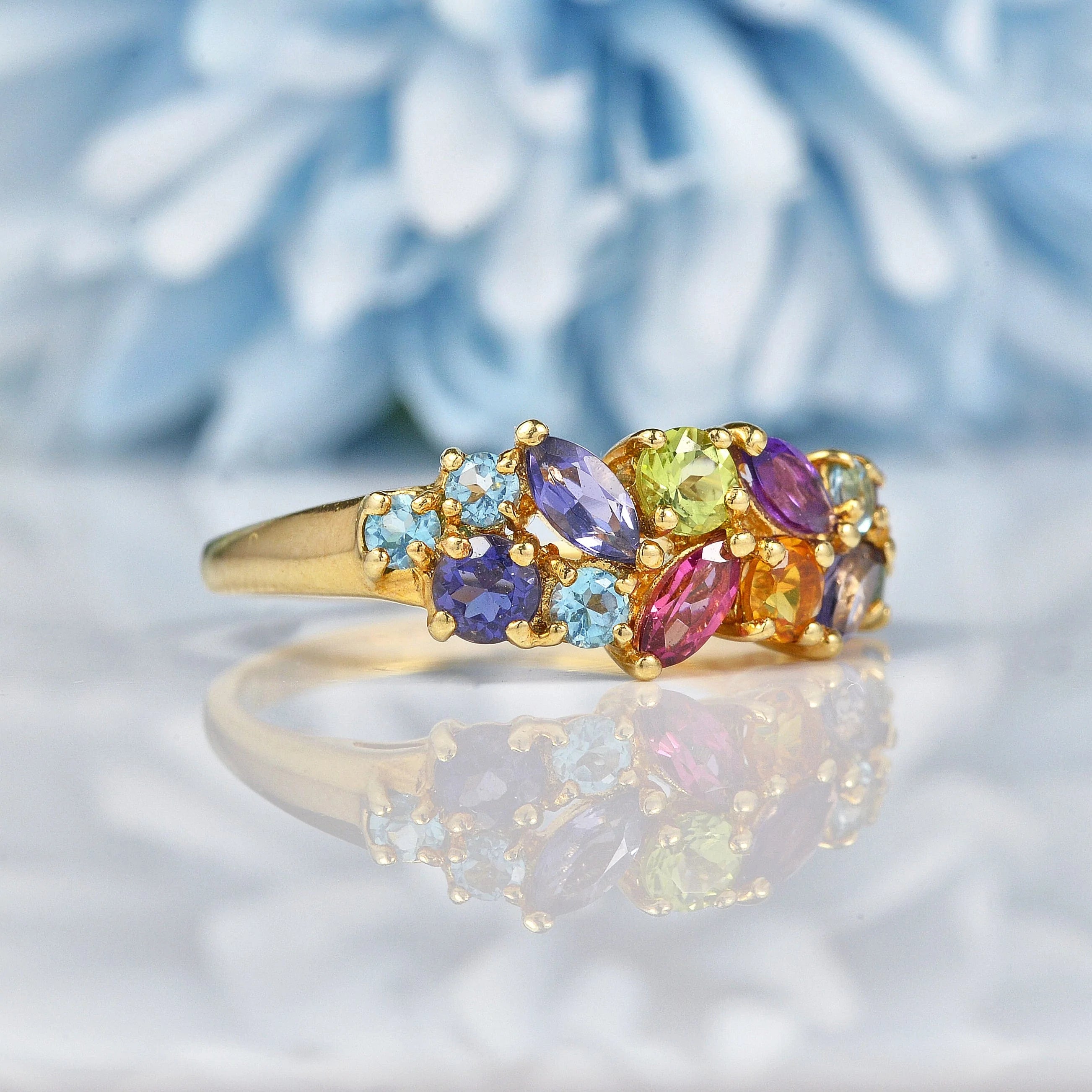 Vintage Multi Gem 9ct Gold Cluster Ring
