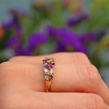 Ellibelle Jewellery Vintage Multi Gem 9ct Gold Cluster Ring