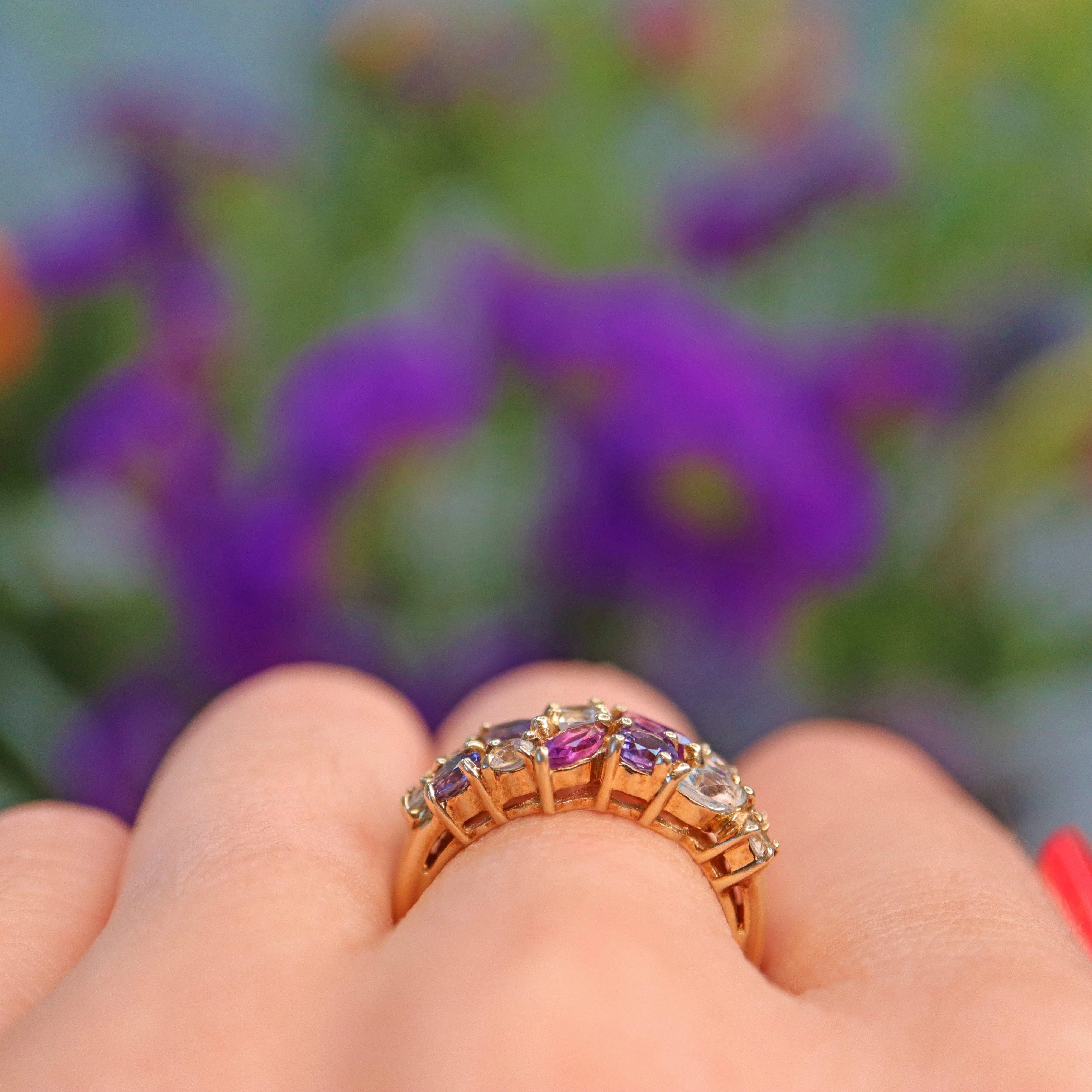 Ellibelle Jewellery Vintage Multi Gem 9ct Gold Cluster Ring