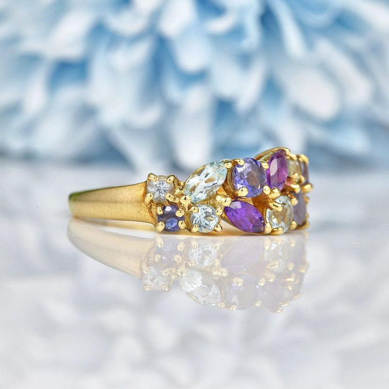 Ellibelle Jewellery Vintage Multi Gem 9ct Gold Cluster Ring