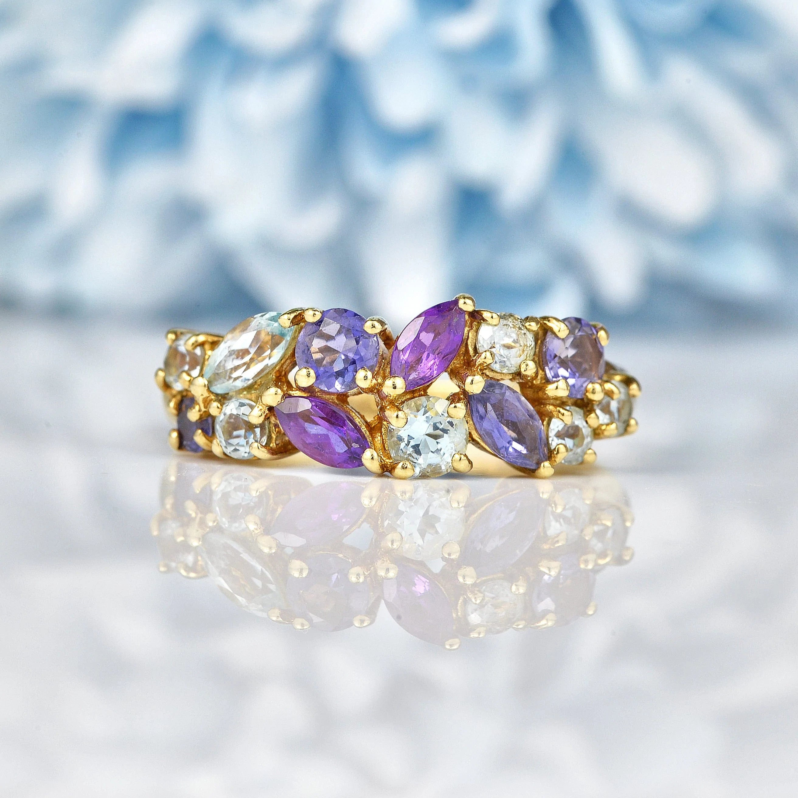Ellibelle Jewellery Vintage Multi Gem 9ct Gold Cluster Ring