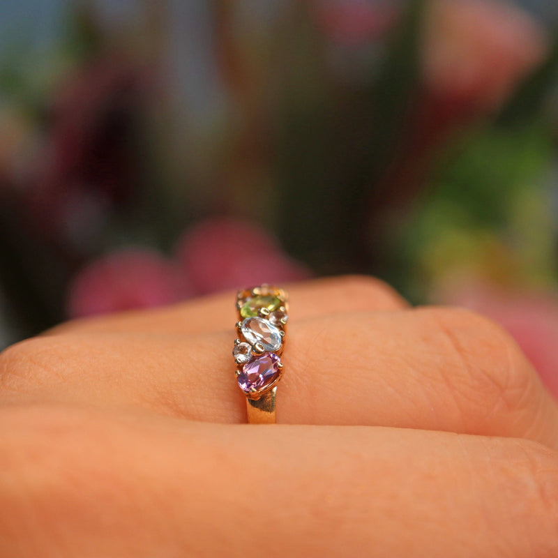 Ellibelle Jewellery Vintage Multi Gem 9ct Gold Cluster Ring