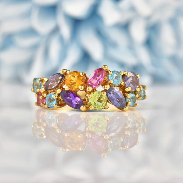 Ellibelle Jewellery Vintage Multi-Gem 9ct Gold Cluster Ring
