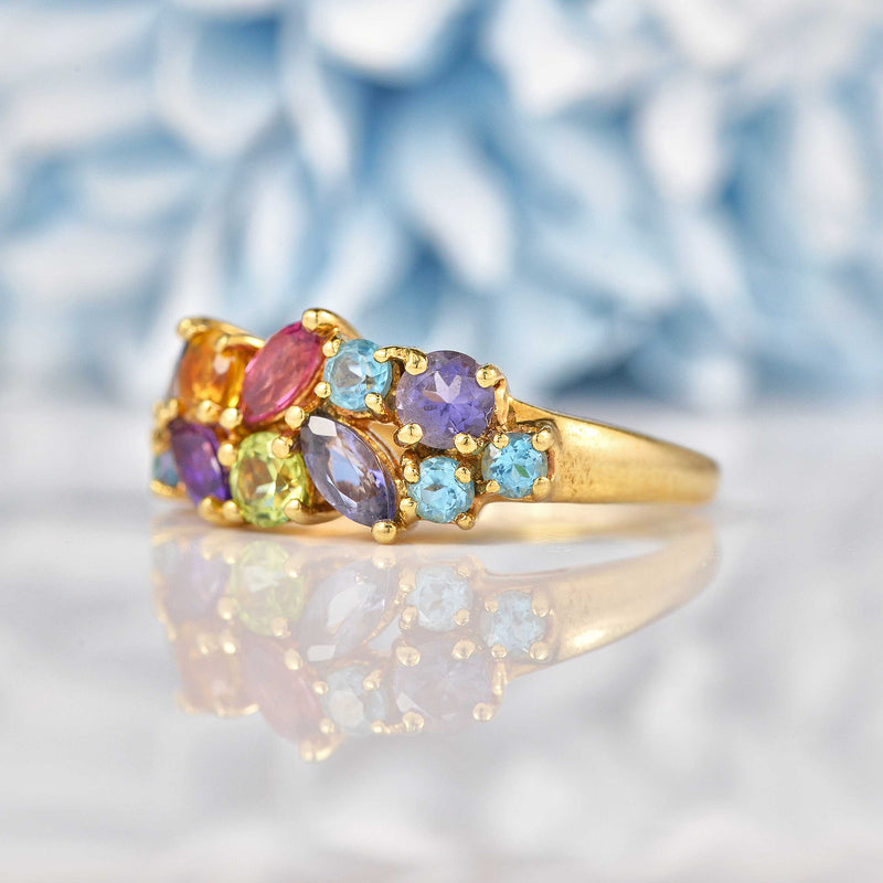 Ellibelle Jewellery Vintage Multi-Gem 9ct Gold Cluster Ring
