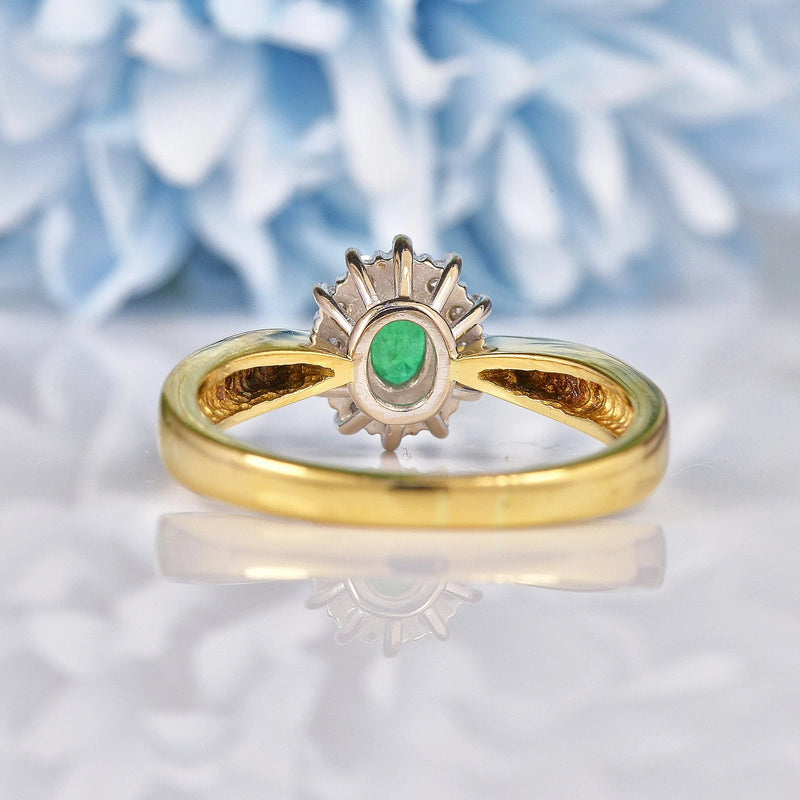 Ellibelle Jewellery Vintage Natural Emerald & Diamond 18ct Gold Cluster Ring