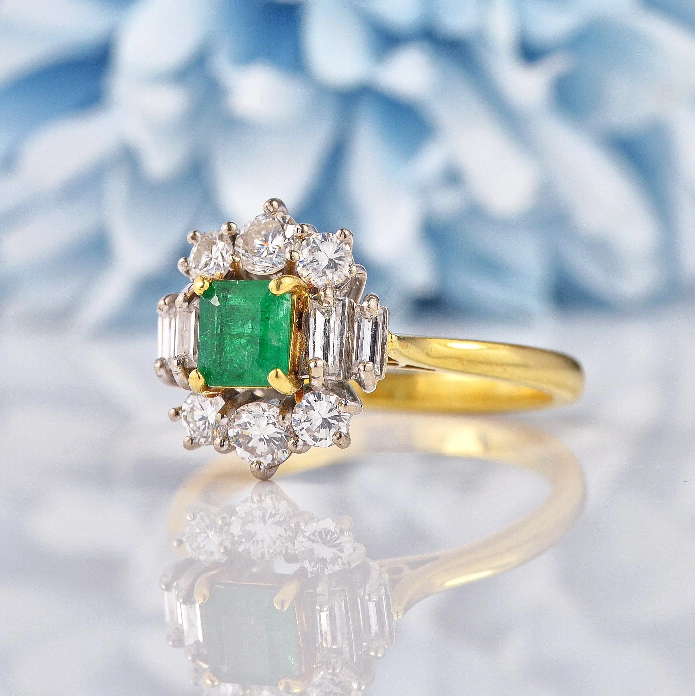 Ellibelle Jewellery Vintage Natural Emerald & Diamond 18ct Gold Cluster Ring
