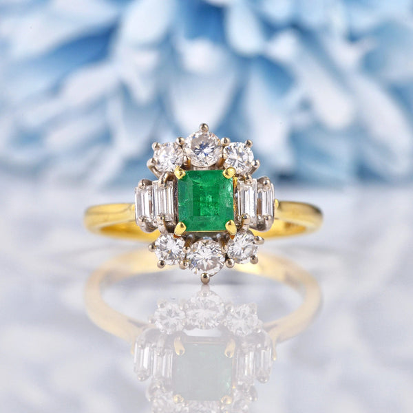 Ellibelle Jewellery Vintage Natural Emerald & Diamond 18ct Gold Cluster Ring