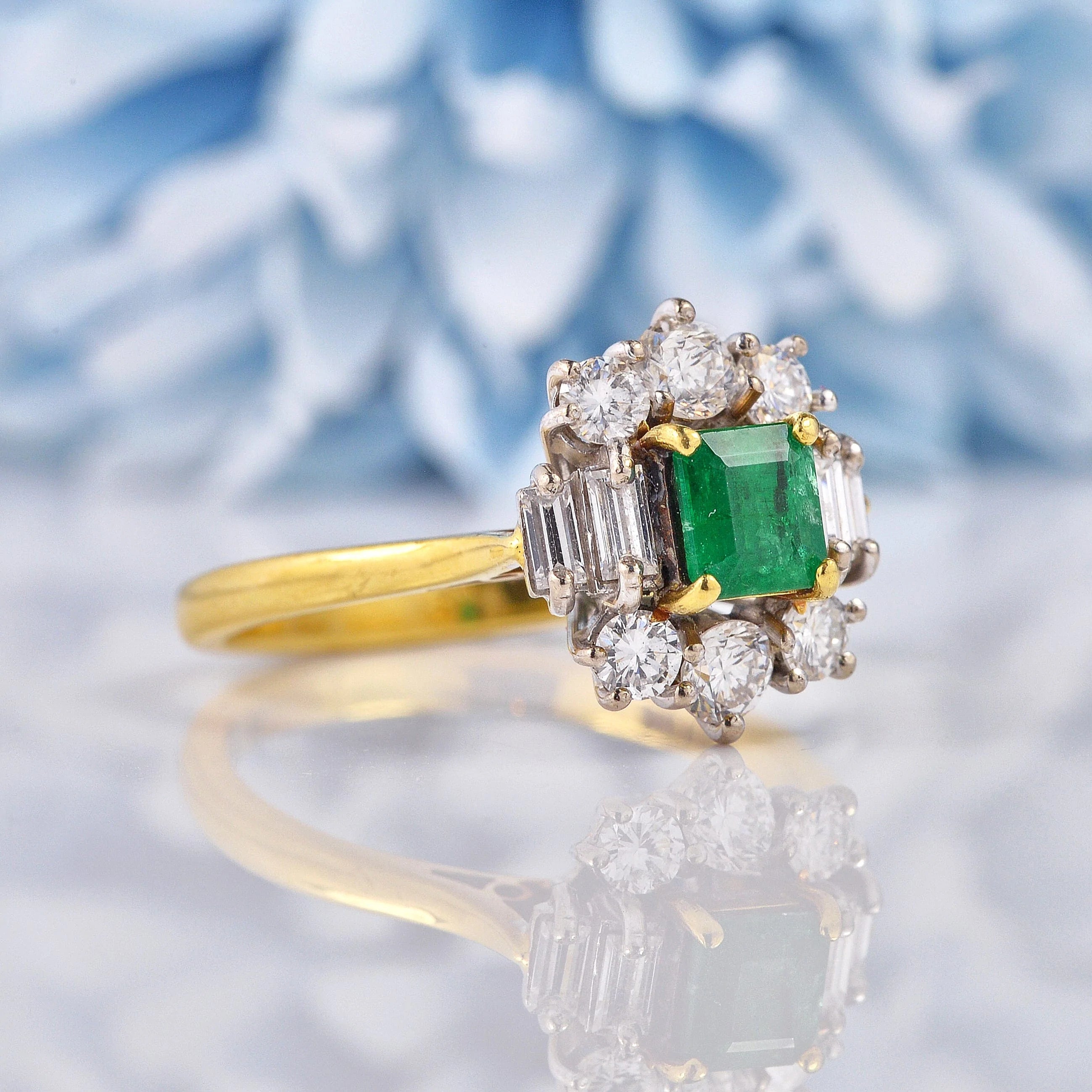 Ellibelle Jewellery Vintage Natural Emerald & Diamond 18ct Gold Cluster Ring