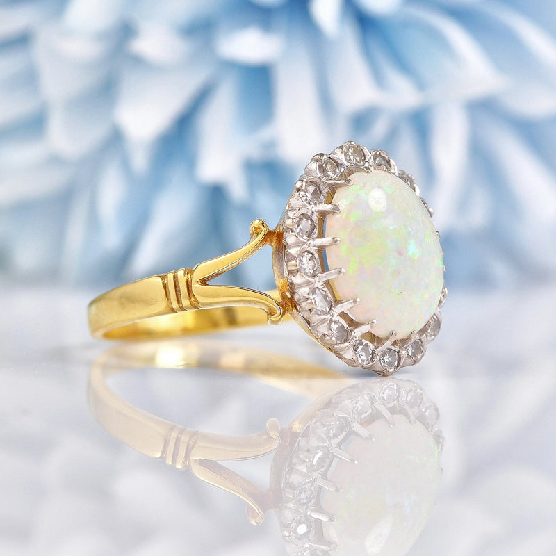 Ellibelle Jewellery Vintage Natural Opal & Diamond 18ct Gold Cluster Ring