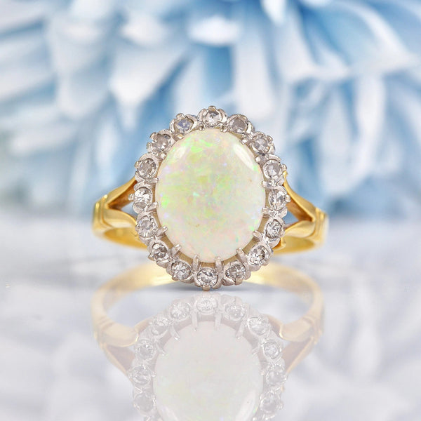 Ellibelle Jewellery Vintage Natural Opal & Diamond 18ct Gold Cluster Ring