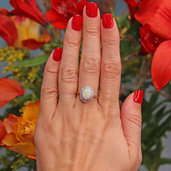 Ellibelle Jewellery Vintage Natural Opal & Diamond 18ct Gold Cluster Ring