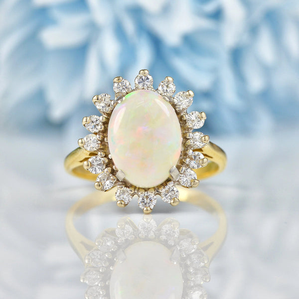 Ellibelle Jewellery Vintage Natural Opal & Diamond Gold Oval Cluster Ring
