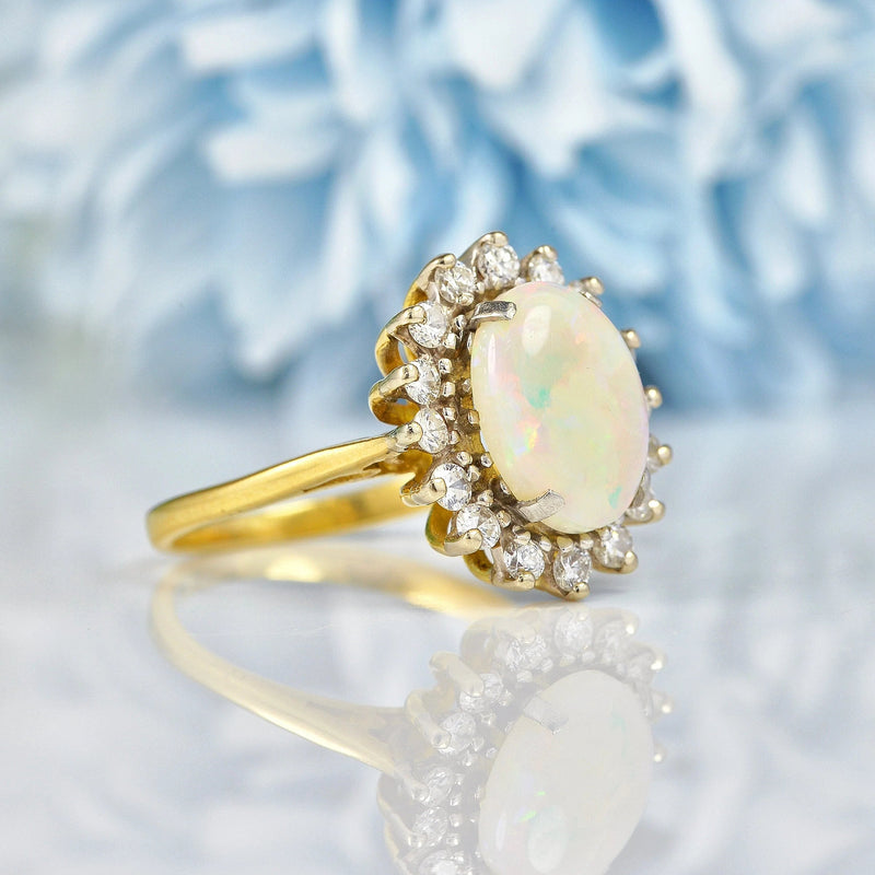 Ellibelle Jewellery Vintage Natural Opal & Diamond Gold Oval Cluster Ring