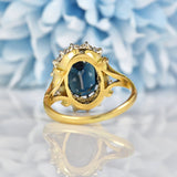Ellibelle Jewellery Vintage Natural Sapphire & Diamond 18ct Gold Cluster Ring (3.10ct)
