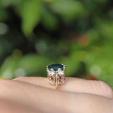 Ellibelle Jewellery Vintage Natural Teal Blue Sapphire & Diamond 18ct Gold Ring