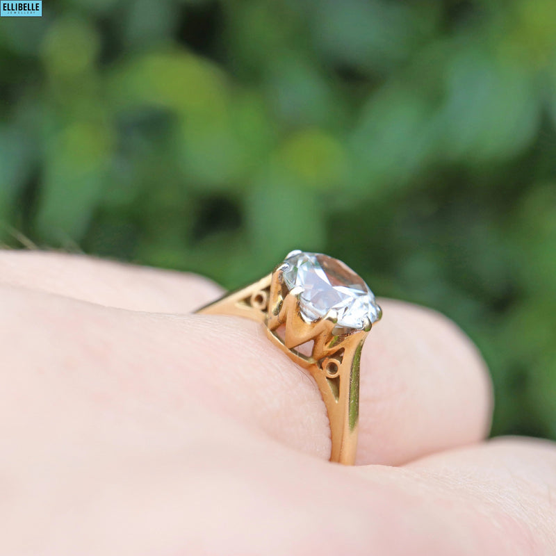 Vintage Natural White Zircon 18ct Gold Solitaire  Ring