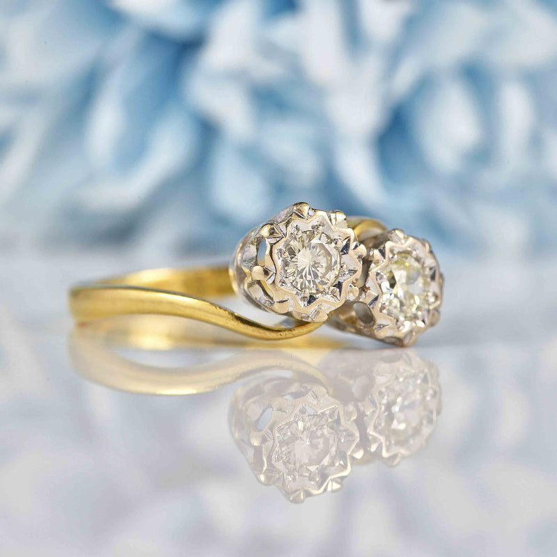 Ellibelle Jewellery Vintage Old Cut & Brilliant Cut Diamond "Toi et Moi" Engagement Ring