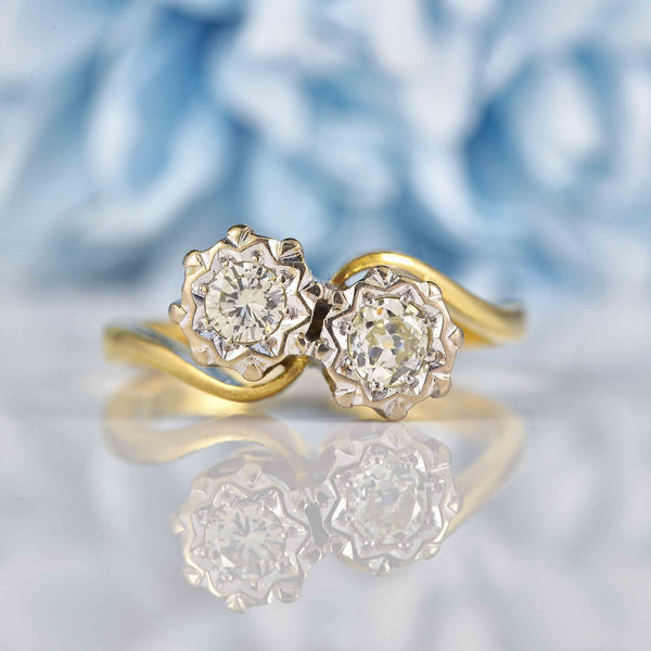 Ellibelle Jewellery Vintage Old Cut & Brilliant Cut Diamond "Toi et Moi" Engagement Ring