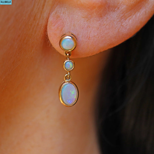 Ellibelle Jewellery VINTAGE OPAL 9CT GOLD PENDANT DROP EARRINGS