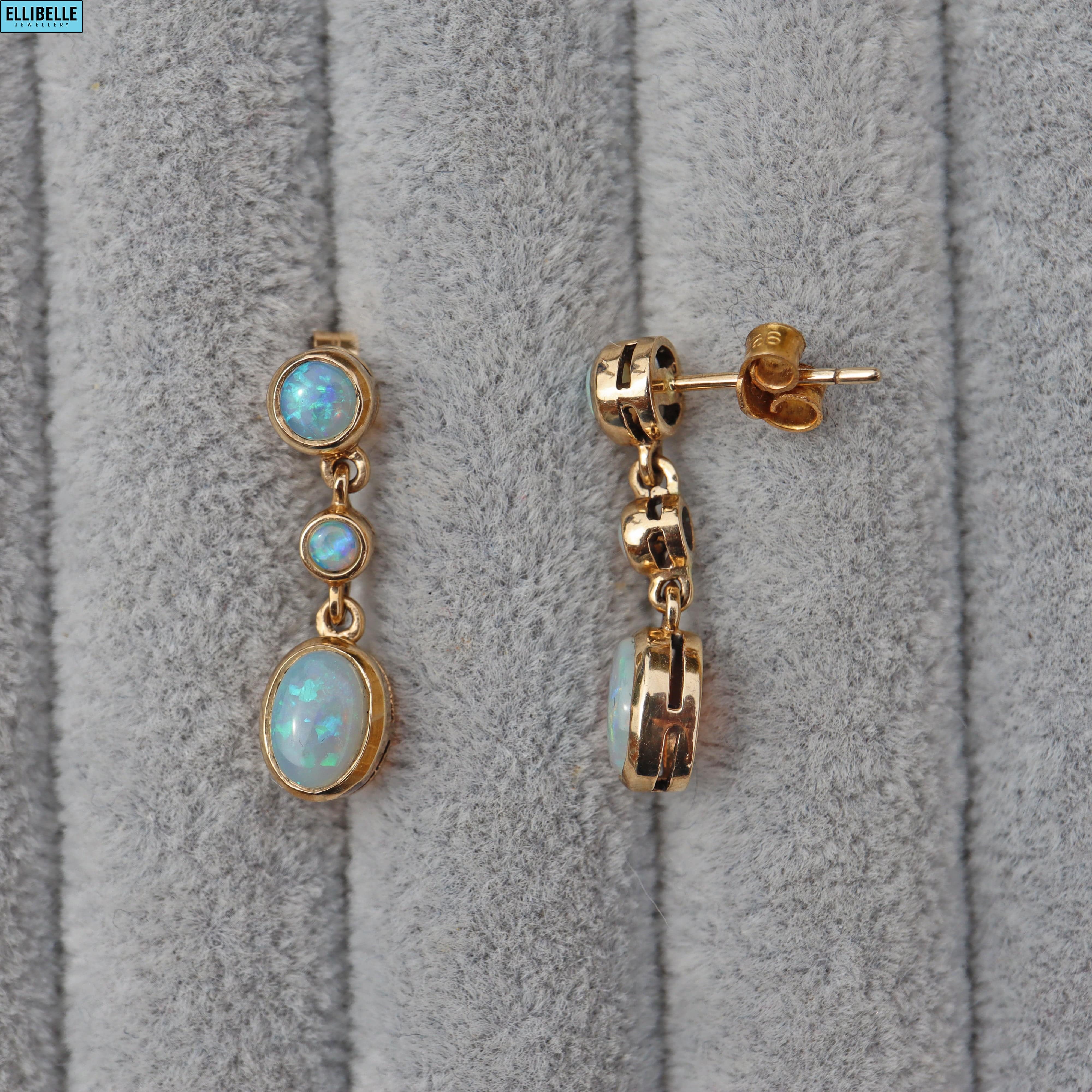 Ellibelle Jewellery VINTAGE OPAL 9CT GOLD PENDANT DROP EARRINGS