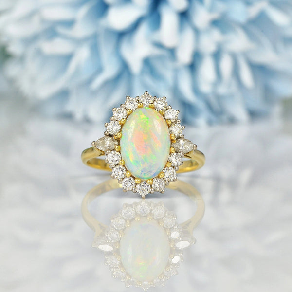 Ellibelle Jewellery VINTAGE OPAL & DIAMOND 18CT GOLD CLUSTER RING