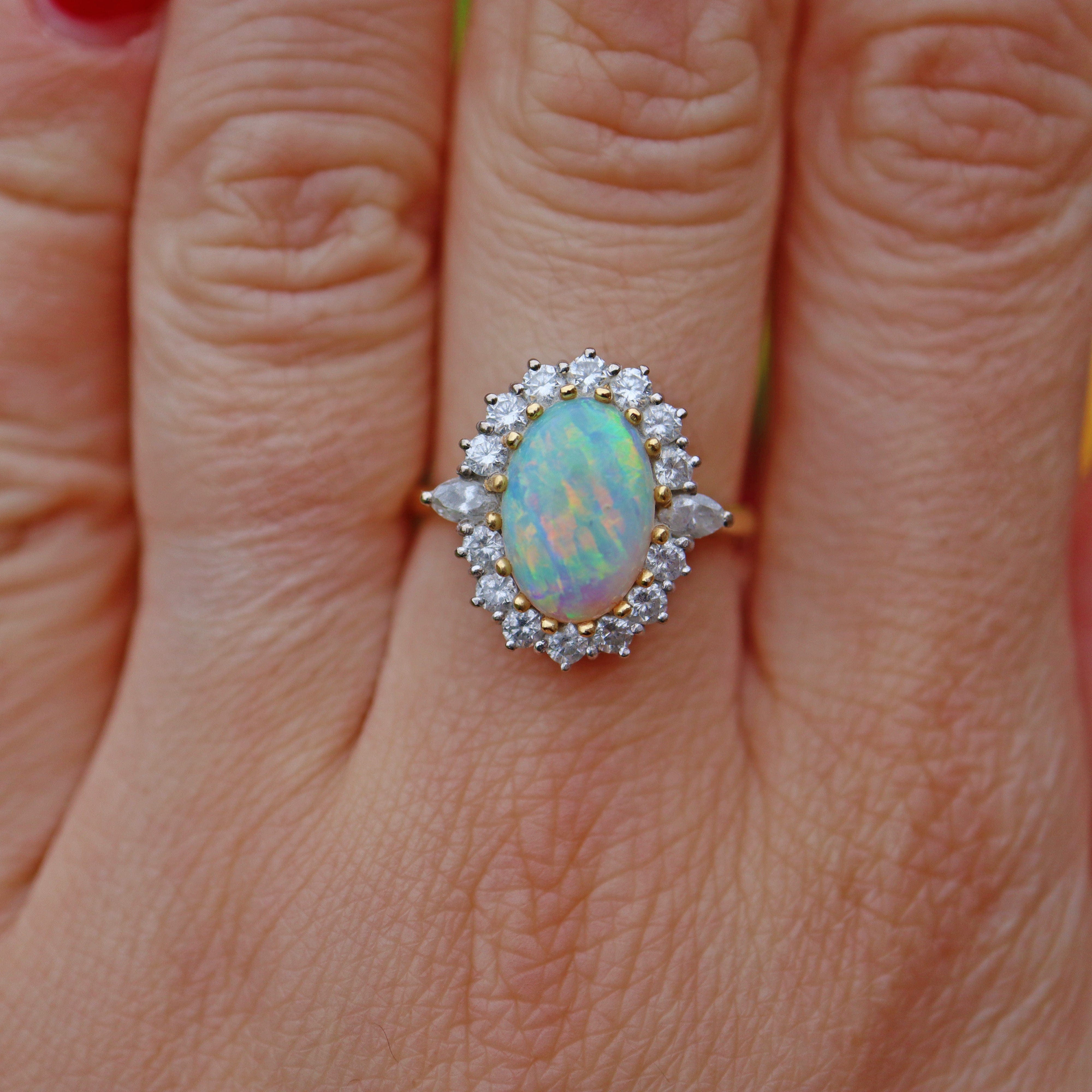 Ellibelle Jewellery VINTAGE OPAL & DIAMOND 18CT GOLD CLUSTER RING