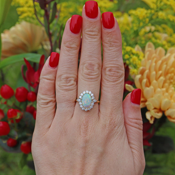 Ellibelle Jewellery VINTAGE OPAL & DIAMOND 18CT GOLD CLUSTER RING
