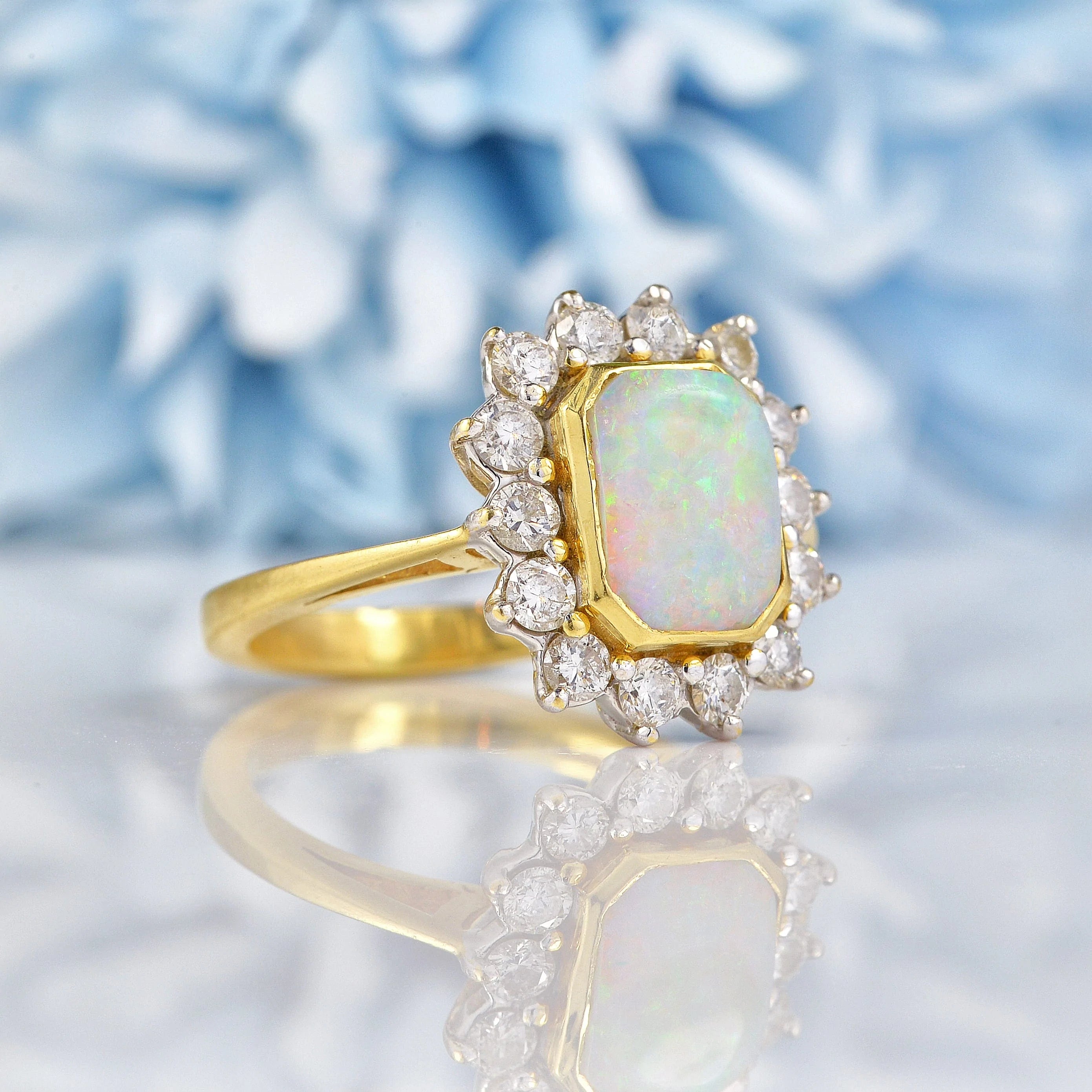 Ellibelle Jewellery Vintage Opal & Diamond 18ct Gold Cluster Ring