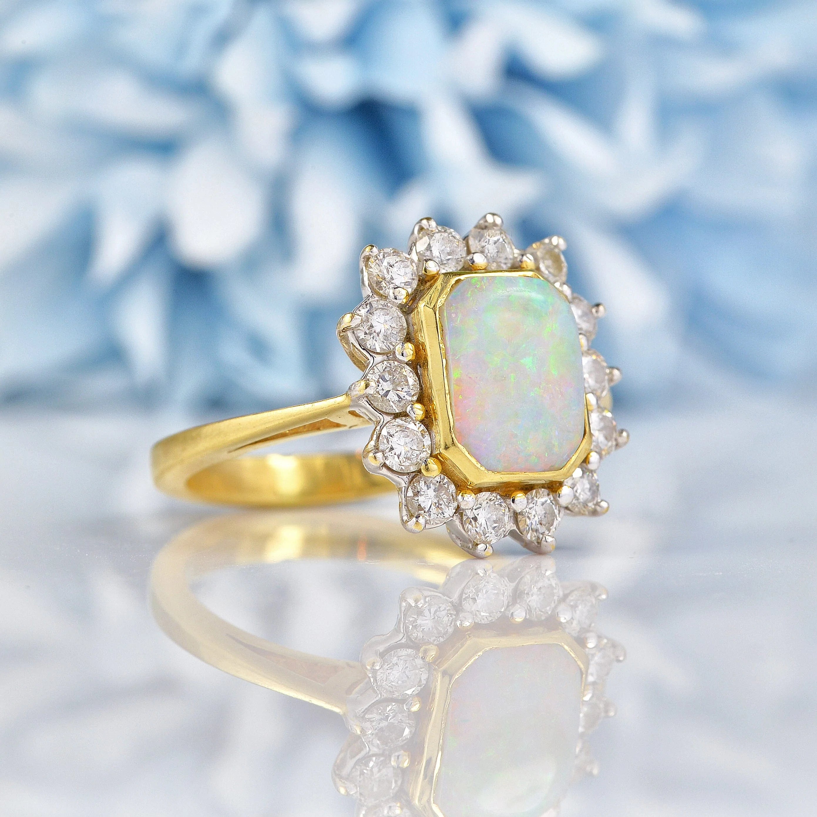 Vintage Opal Diamond 18ct Gold Cluster Ring