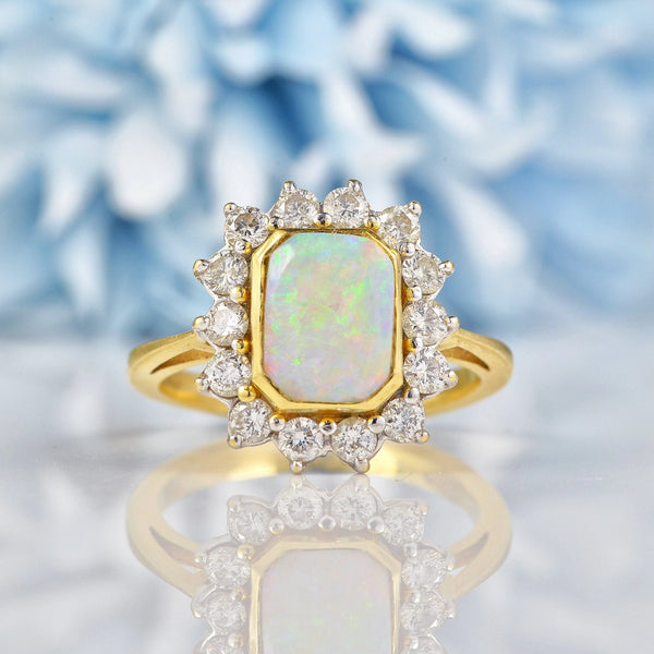 Ellibelle Jewellery Vintage Opal & Diamond 18ct Gold Cluster Ring