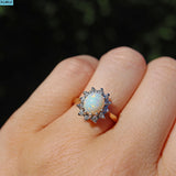 VINTAGE OPAL & DIAMOND 18CT GOLD HALO CLUSTER RING