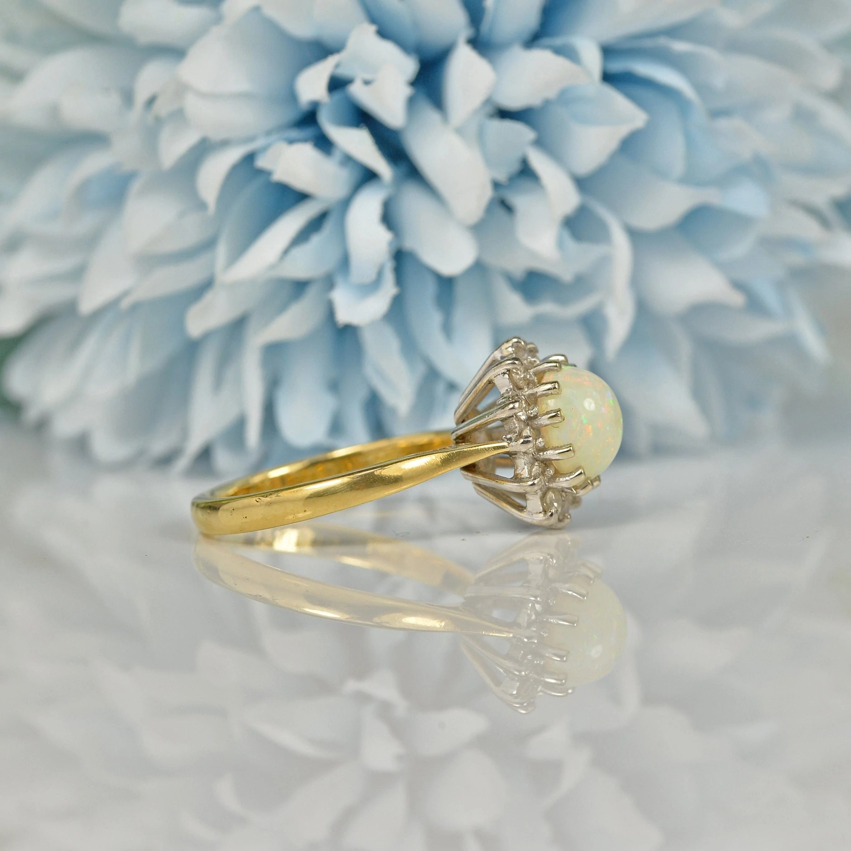 Ellibelle Jewellery VINTAGE OPAL & DIAMOND 18CT GOLD HALO CLUSTER RING