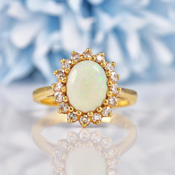 Ellibelle Jewellery Vintage Opal & Diamond 18ct Gold Oval Cluster Ring