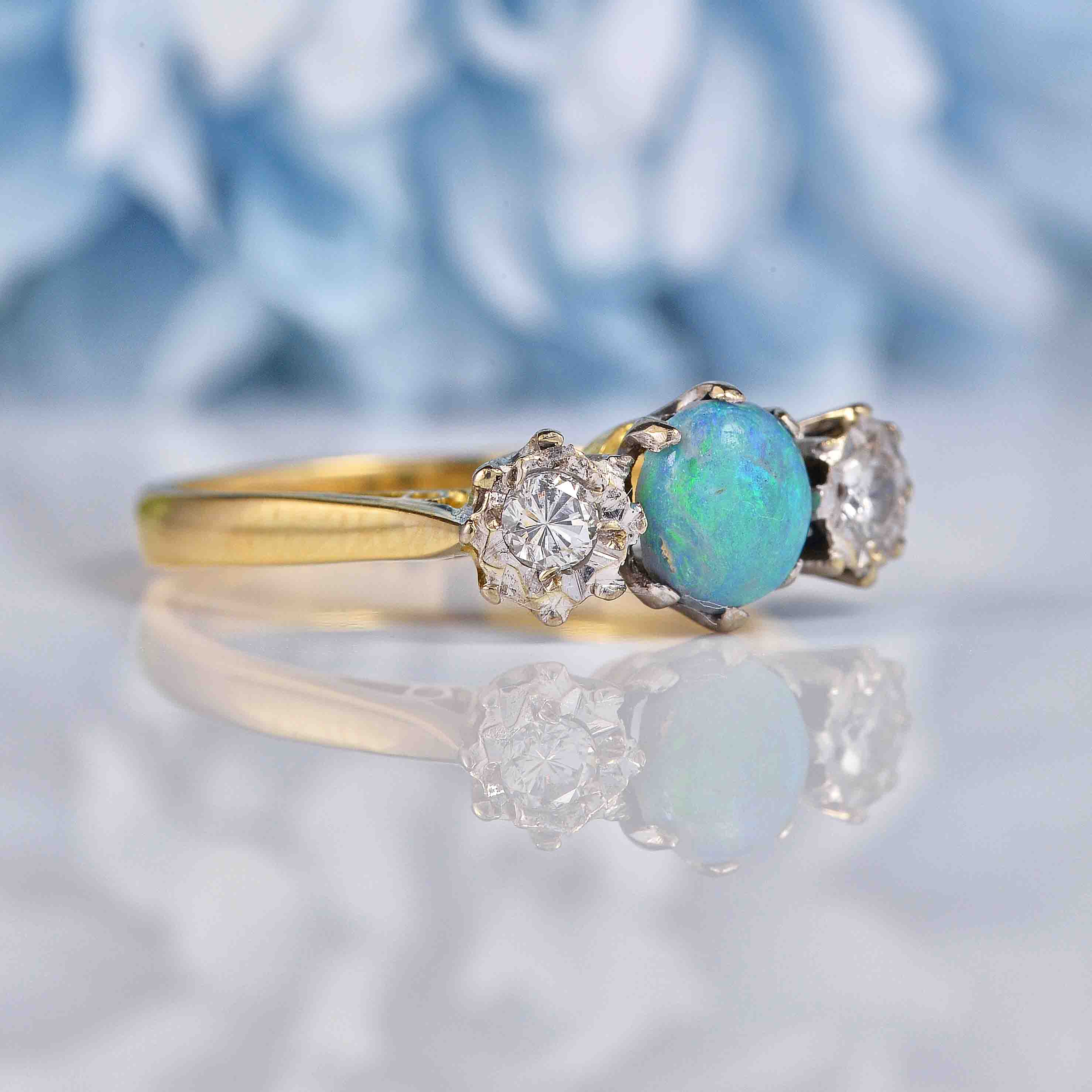 Three stone opal and diamond ring deals