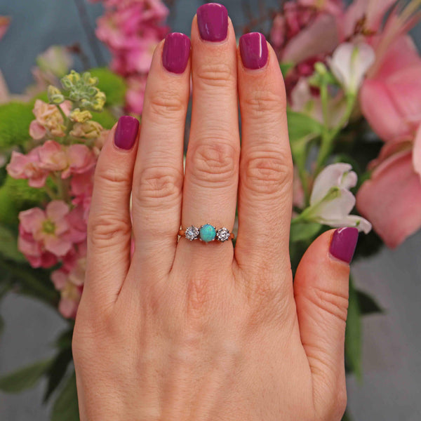 Ellibelle Jewellery Vintage Opal & Diamond 18ct Gold Three Stone Ring