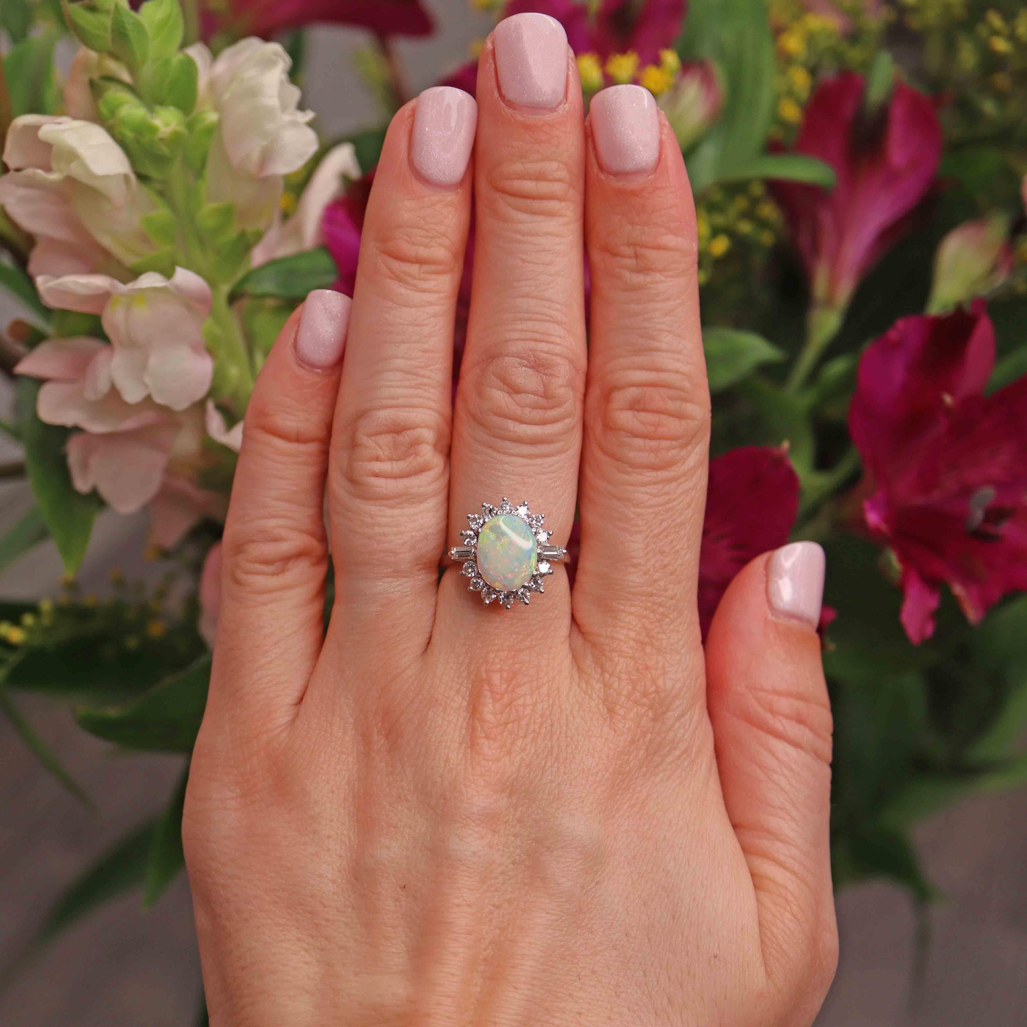 Vintage White Opal Diamond Ring Vintage Opal Diamond 18ct White