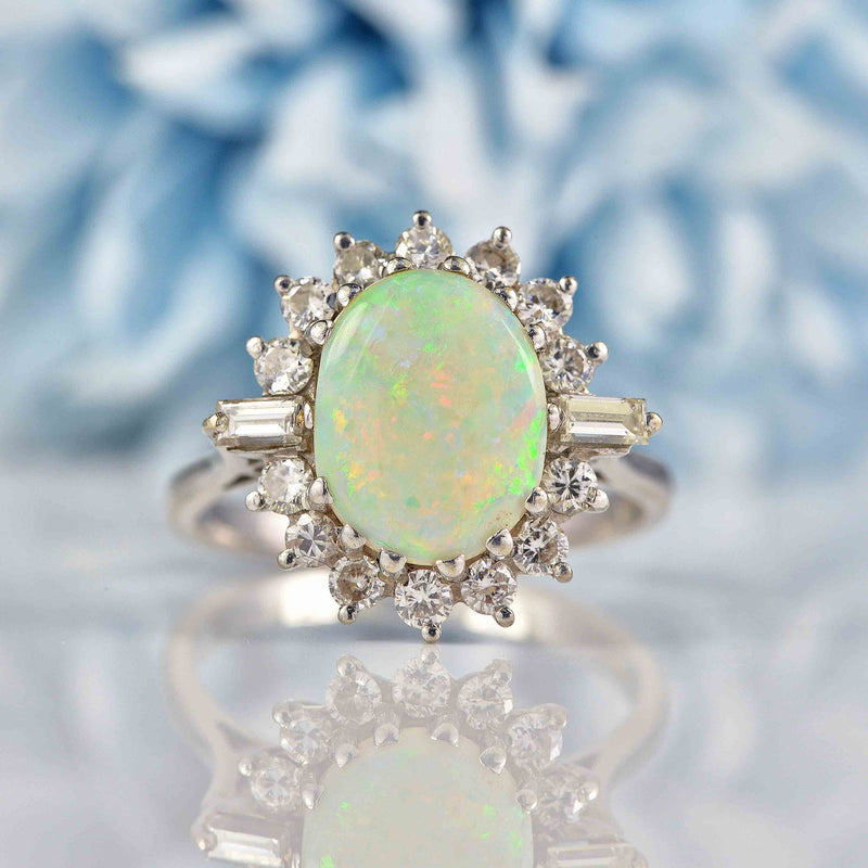 Ellibelle Jewellery Vintage Opal & Diamond 18ct White Gold Cluster Ring