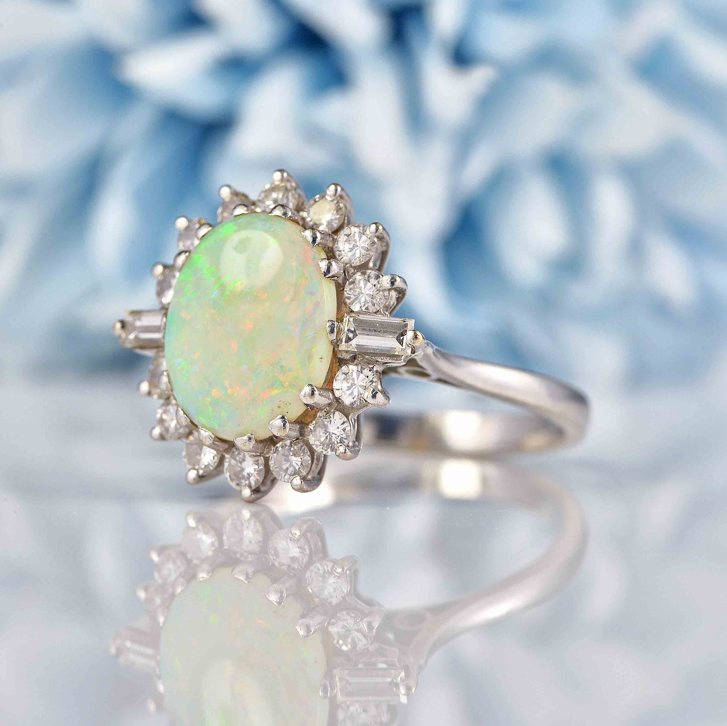 Ellibelle Jewellery Vintage Opal & Diamond 18ct White Gold Cluster Ring