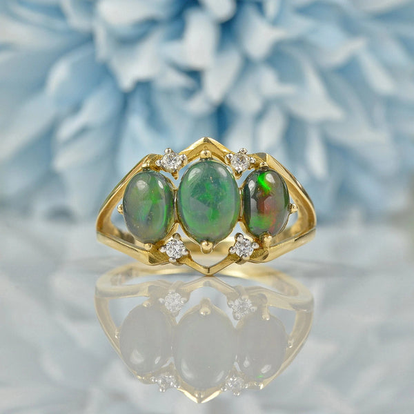 Ellibelle Jewellery VINTAGE OPAL & DIAMOND 9CT GOLD RING