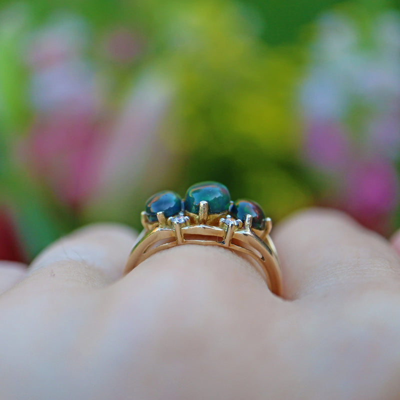 Ellibelle Jewellery VINTAGE OPAL & DIAMOND 9CT GOLD RING
