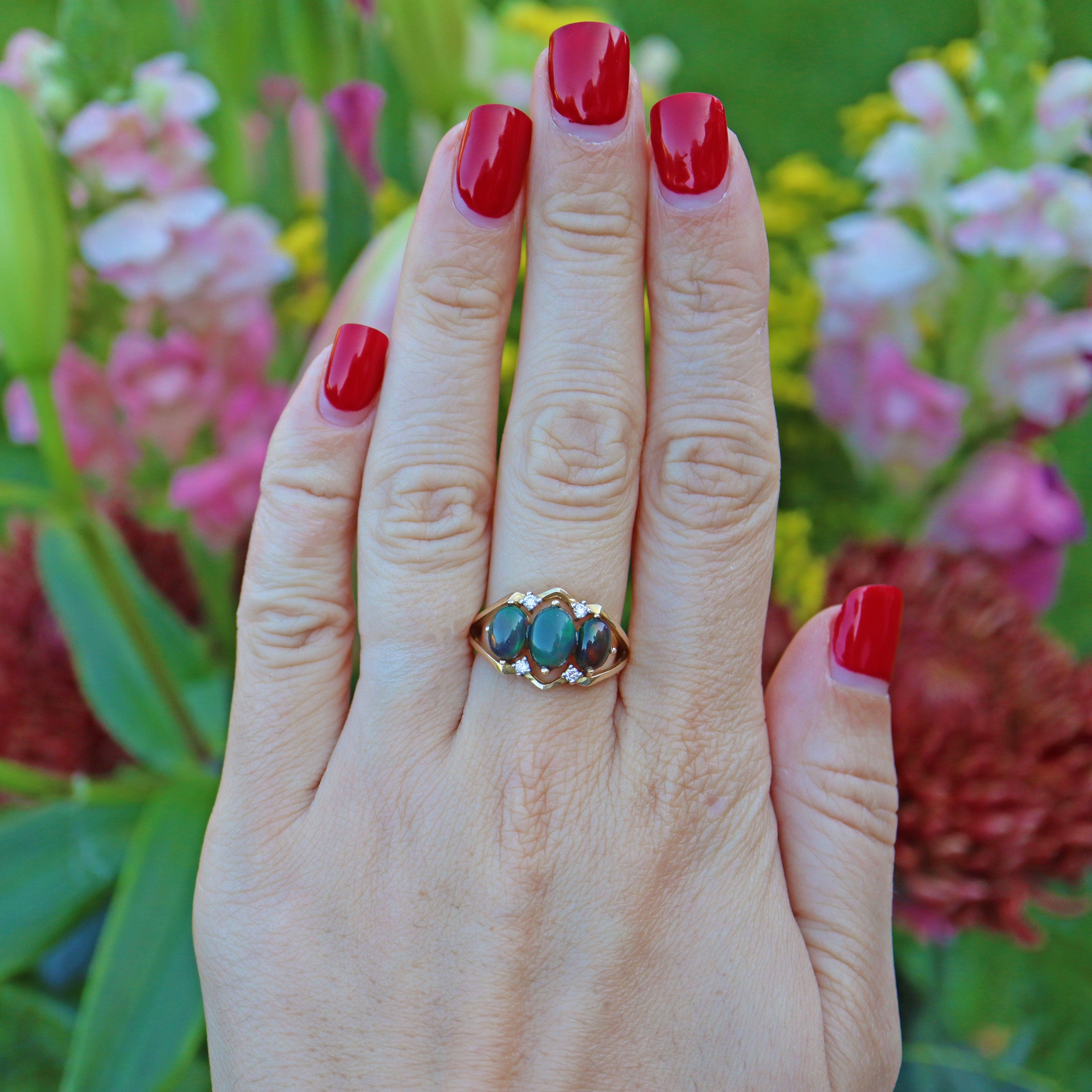 Ellibelle Jewellery VINTAGE OPAL & DIAMOND 9CT GOLD RING