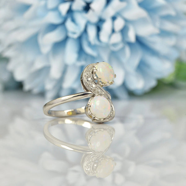 Ellibelle Jewellery VINTAGE OPAL & DIAMOND PLATINUM 'S' RING