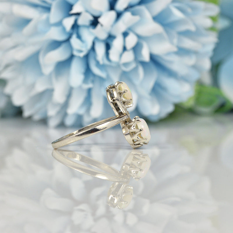 Ellibelle Jewellery VINTAGE OPAL & DIAMOND PLATINUM 'S' RING