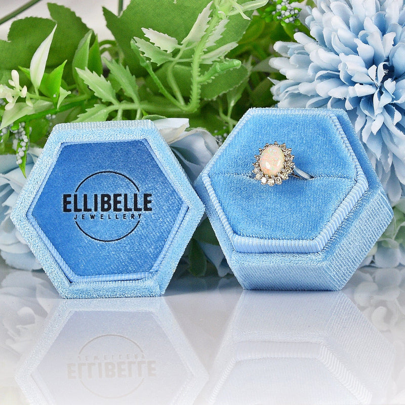 Ellibelle Jewellery Vintage Opal & Diamond White Gold Oval Cluster Ring