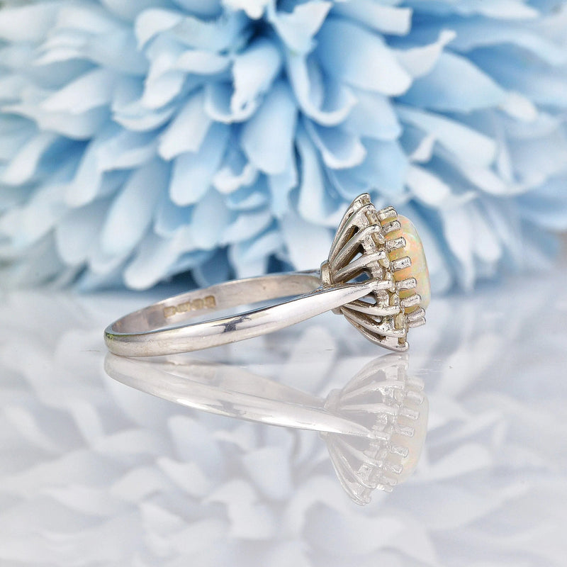Ellibelle Jewellery Vintage Opal & Diamond White Gold Oval Cluster Ring