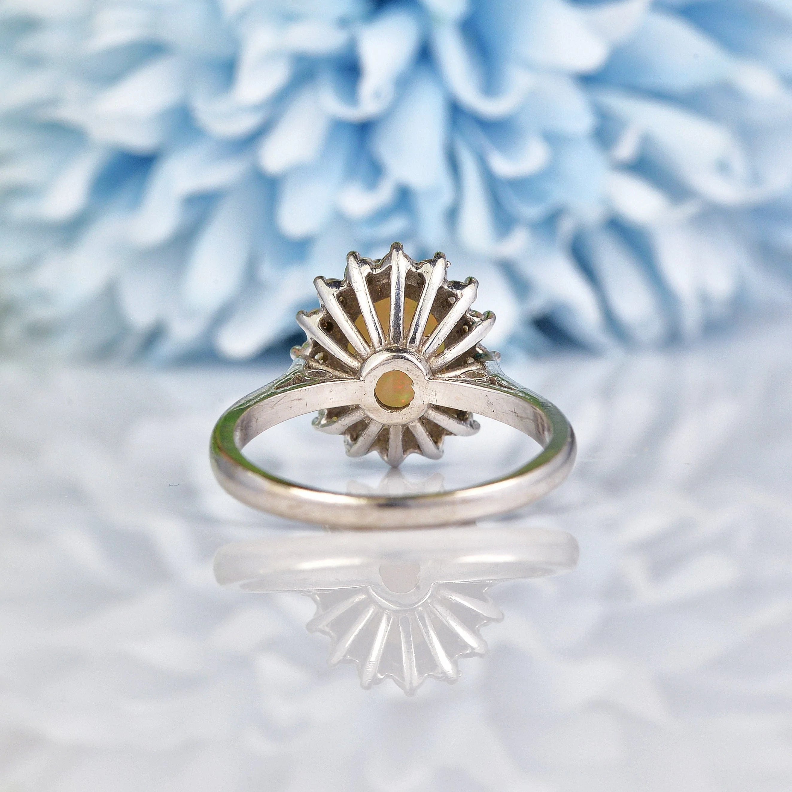 Ellibelle Jewellery Vintage Opal & Diamond White Gold Oval Cluster Ring