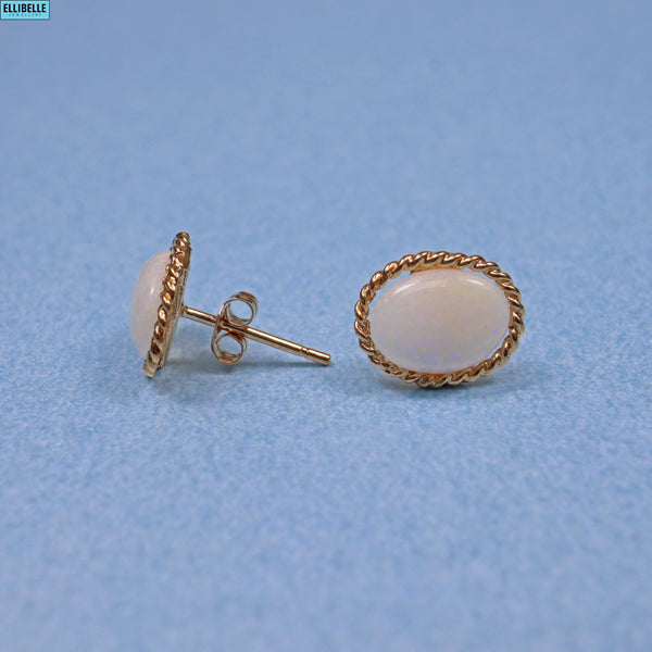 Vintage Opal Gold Stud Earrings
